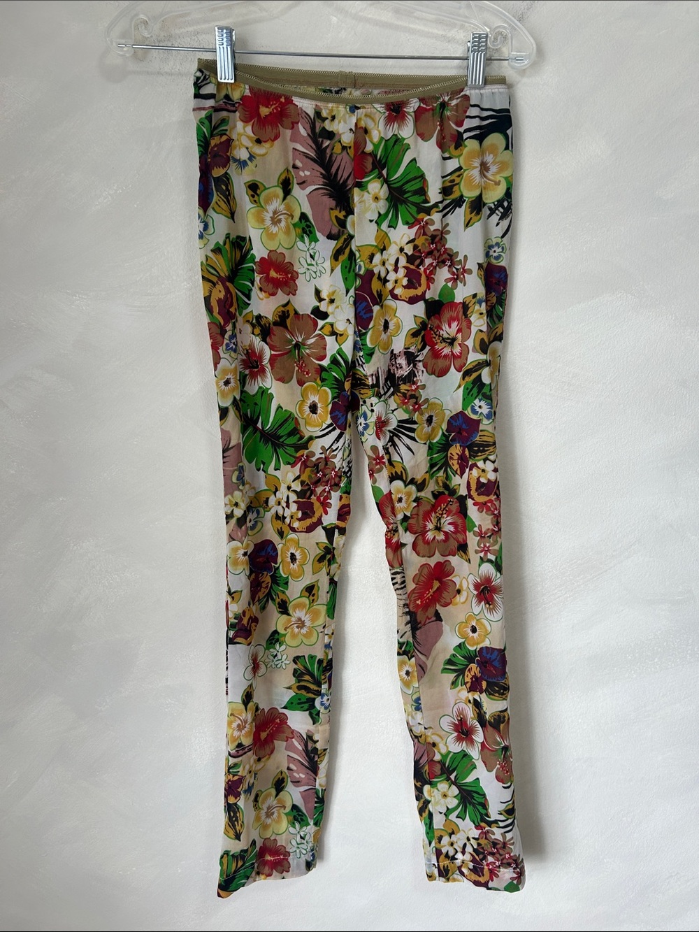 100% Silk floral mesh leggings maximalist colourful tropical size xs